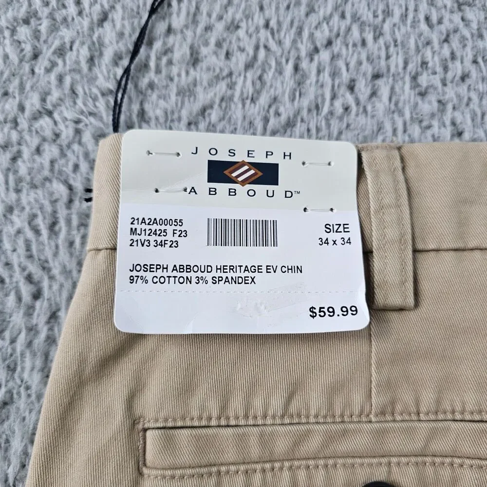 Joseph Abboud Pants 34x33 Khaki Beige Chino Comfort Stretch Preppy Casual NWT